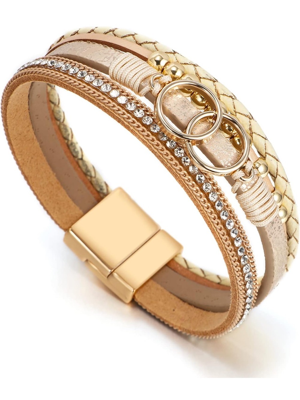 Anthropologie Gold and Beige Layered Rhinestone Bracelet